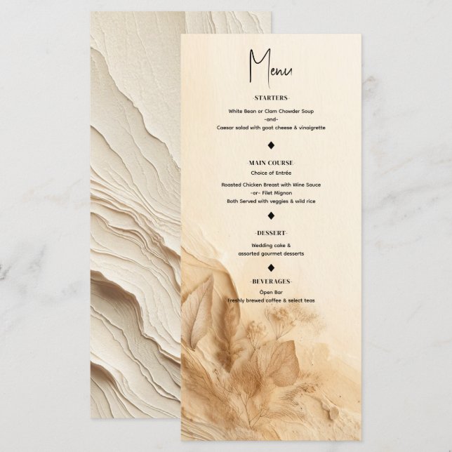 Botanical Ivory Cream Bohemian Textured Menu (Front/Back)