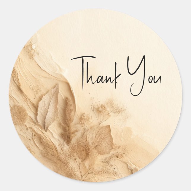 Botanical Ivory Cream Bohemian Textured Wedding Classic Round Sticker (Front)