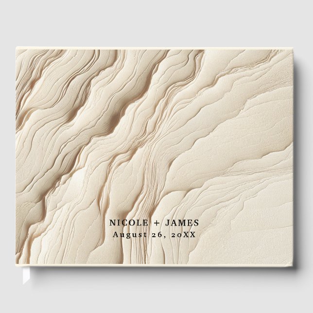 Botanical Ivory Cream Bohemian Textured Wedding Guest Book (Front)