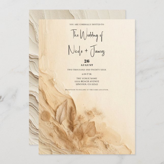 Botanical Ivory Cream Bohemian Textured Wedding Invitation (Front/Back)