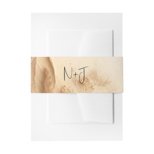 Botanical Ivory Cream Bohemian Textured Wedding Invitation Belly Band (Front Example)