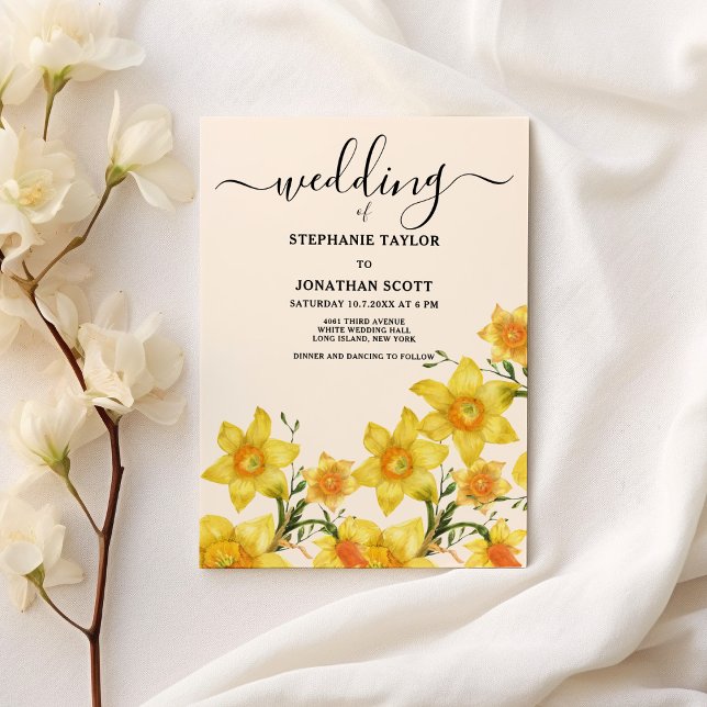 Botanical ivory golden daffodils flowers wedding  invitation (Botanical ivory golden daffodils flowers wedding)