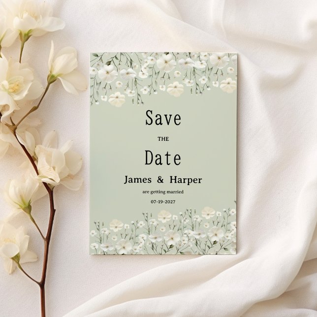 Botanical ivory mint delicate flora Save the Date  Invitation (Botanical ivory mint delicate flora Save the Date)