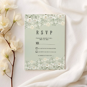 Botanical ivory mint delicate floral RSVP Invitation