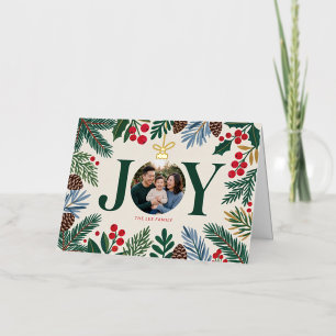 Botanical Joy Family Photo Christmas Foil Holiday Card