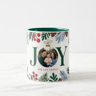 Botanical Joy Family Photo Christmas Two-Tone Coffee Mug