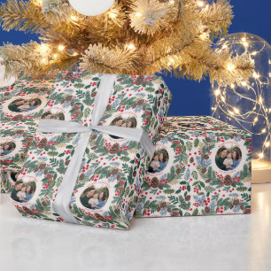 Botanical Joy Family Photo Christmas Wrapping Paper