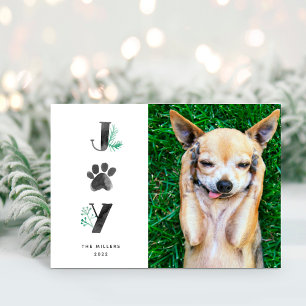 Botanical Joy Paw Print Pet Holiday Photo Card
