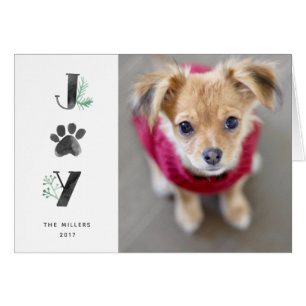 Botanical Joy Paw Print Pet Holiday Photo Folded