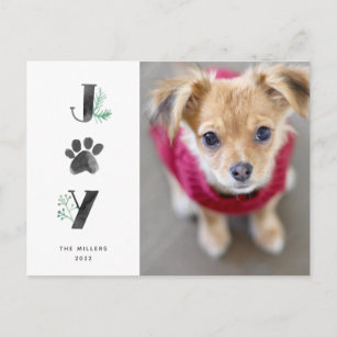 Botanical Joy Paw Print   Pet Photo Holiday Postcard