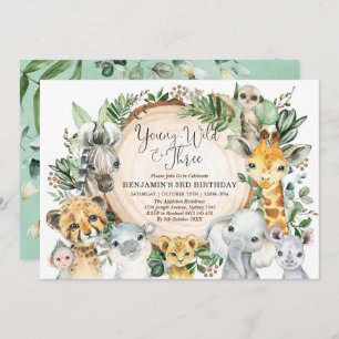 Botanical Jungle Safari Wild Animals 3rd Birthday Invitation
