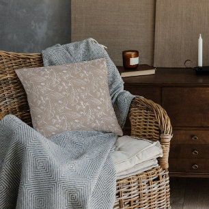 Botanical Khaki Beige Leaves Floral Art Pattern Cushion