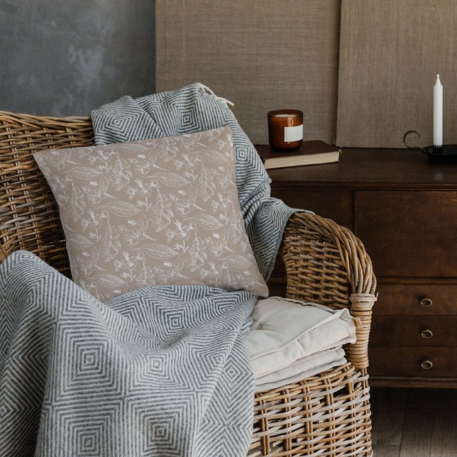 Botanical Khaki Beige Leaves Floral Art Pattern Cushion (Creator Uploaded)