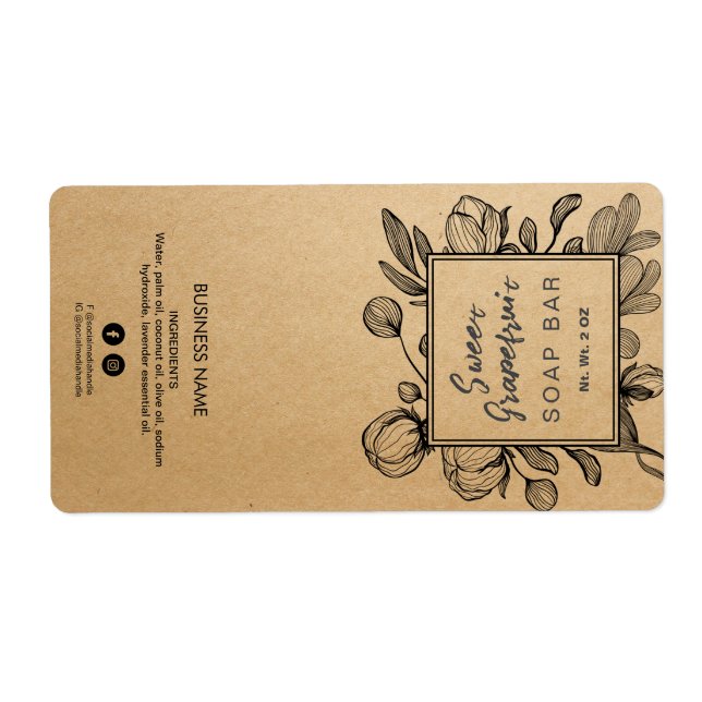 Botanical Kraft Soap Bar Labels (Front)