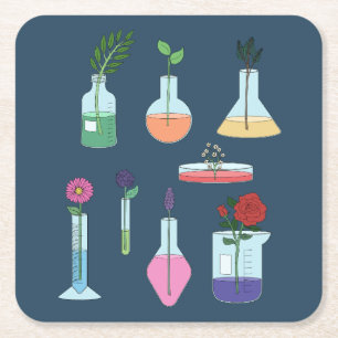 Botanical Lab Equipment Square Paper Coaster