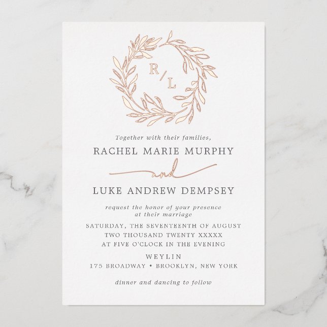 Botanical Laurel Leaf Wreath Wedding Monogram Foil (Front)