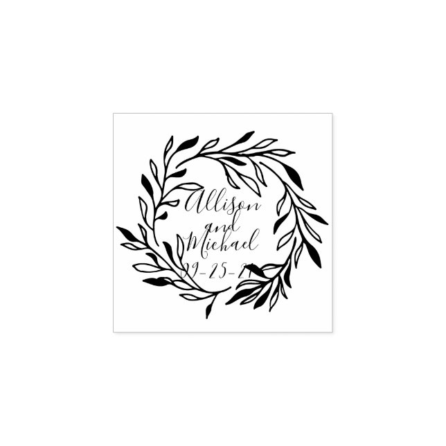 Botanical Laurel Leaves Wreath Wedding Rubber Stamp (Imprint)