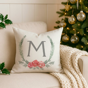 Botanical Laurel Wreath Monogram Cushion