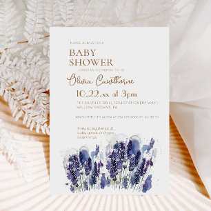 Botanical Lavender and Gold Modern Baby Shower  Invitation