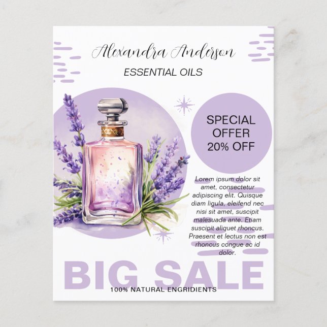 Botanical Lavender Essential Oil Watercolor Promo Flyer (Front)