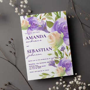 Botanical lavender pink mint green floral wedding invitation