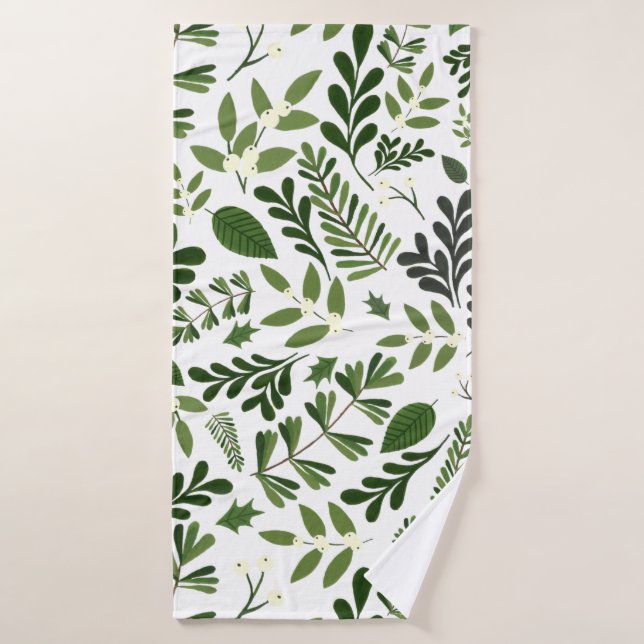 Botanical Leaf and Berries Homeware Print Pattern Bath Towel (Bath Towel)