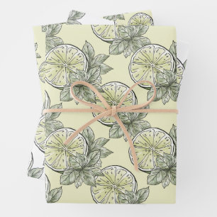 Botanical Leaf and Citrus Wrapping Paper Sheets