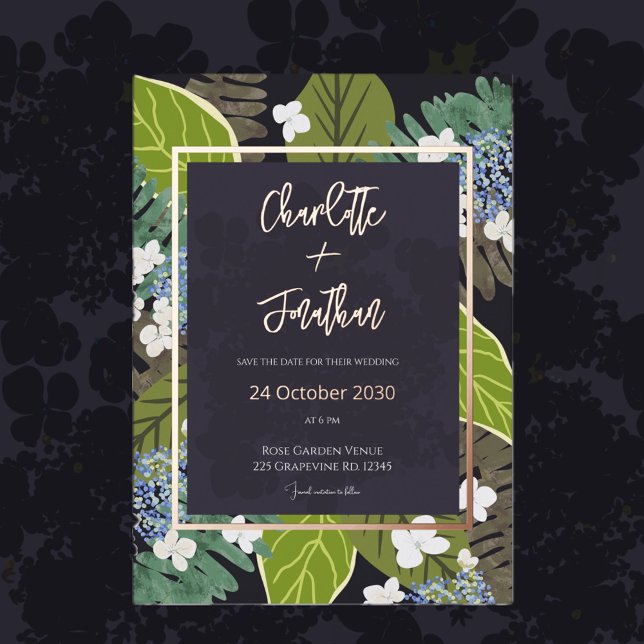 Botanical Leaf and Hydrangea Petals Save The Date (Creator Uploaded)