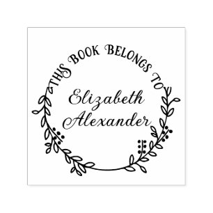 Botanical Leaf Berries Wreath #20 Rnd Library Book Self-inking Stamp