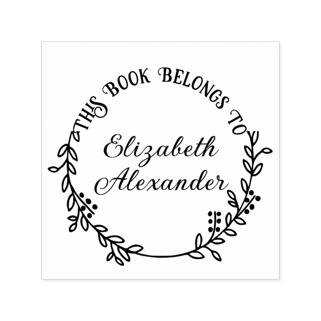 Botanical Leaf Berries Wreath #20 Rnd Library Book Self-inking Stamp (Design)