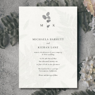 Botanical Leaf Gray Monogram Wedding Invitation