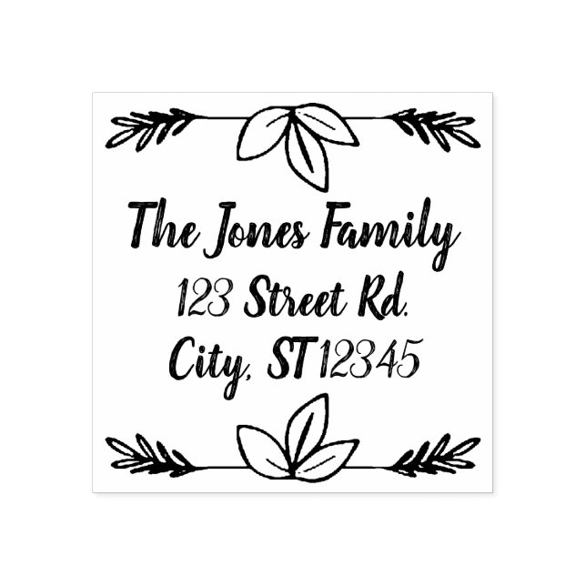 Botanical Leaf Hand Drawn Simple Look Customisable Rubber Stamp (Imprint)