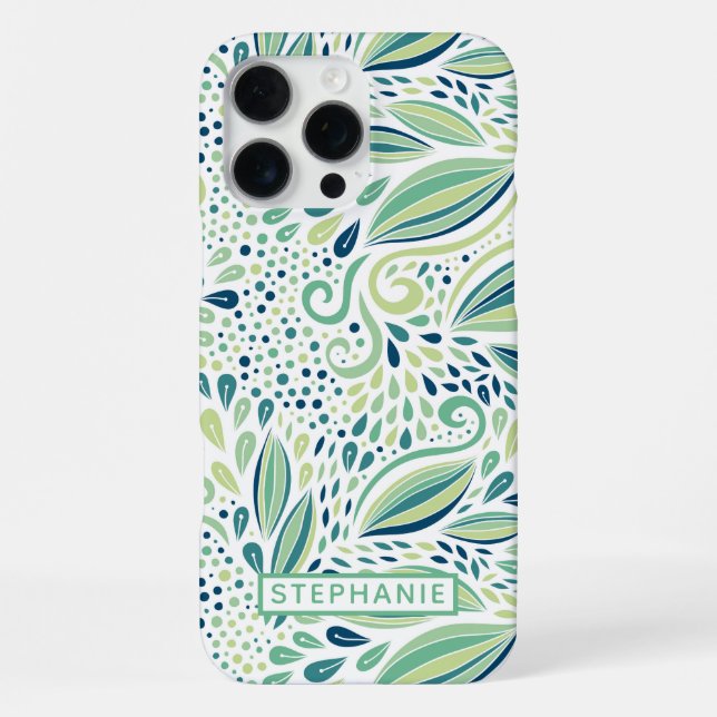 Botanical Leaf Pattern Custom Name iPhone Case (Back)