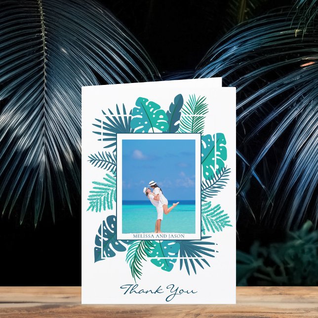 Botanical Leaf Wedding Newlywed Photo Folded Thank You Card (Creator Uploaded)
