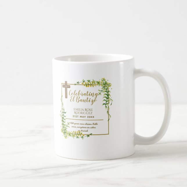 Botanical LeafBautizo Bautismo Baptism Name Verses Coffee Mug (Right)