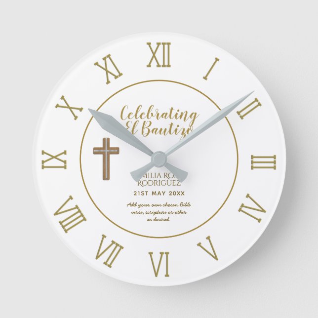 Botanical LeafBautizo Bautismo Baptism Name Verses Round Clock (Front)