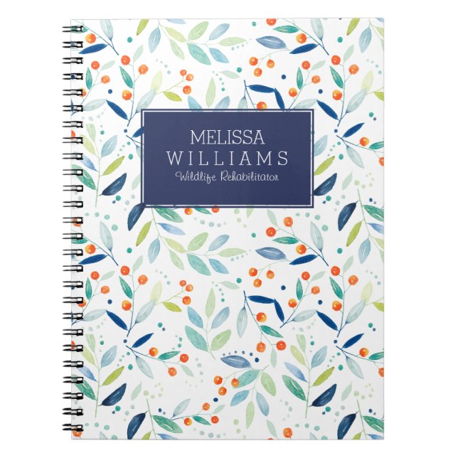 Botanical Leafs & Berries Pattern Illustration Notebook (Front)