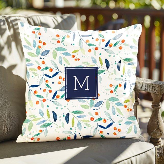 Botanical Leafs & Berries Watercolors Pattern Cushion (Creator Uploaded)