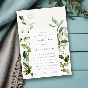 Botanical Leafy Fauna Watercolor Rehearsal Dinner Invitation