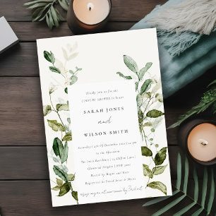 Botanical Leafy Foliage Watercolor Couples Shower Invitation