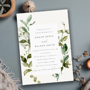 Botanical Leafy Foliage Watercolor Couples Shower Invitation
