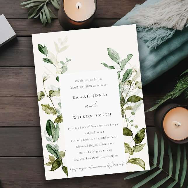 Botanical Leafy Foliage Watercolor Couples Shower Invitation (Creator Uploaded)
