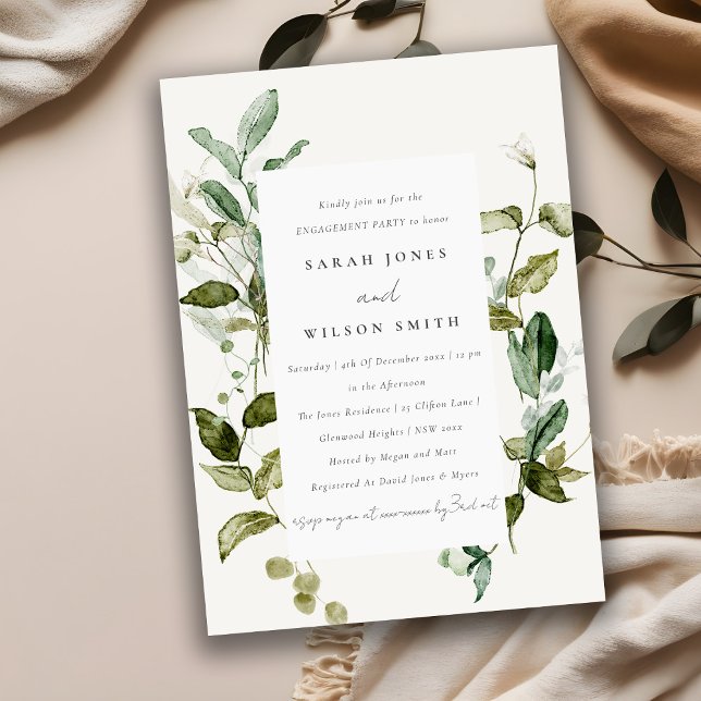 Botanical Leafy Foliage Watercolor Engagement Invitation (Creator Uploaded)