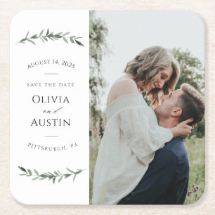 Botanical Leafy Greenery Save the Date Square Paper Coaster