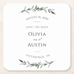 Botanical Leafy Greenery Save the Date Square Paper Coaster