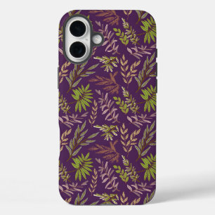 Botanical Leaves: A Stunning Purple Back iPhone 16 Plus Case