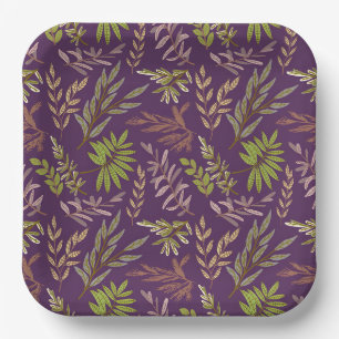 Botanical Leaves: A Stunning Purple Back Paper Plate