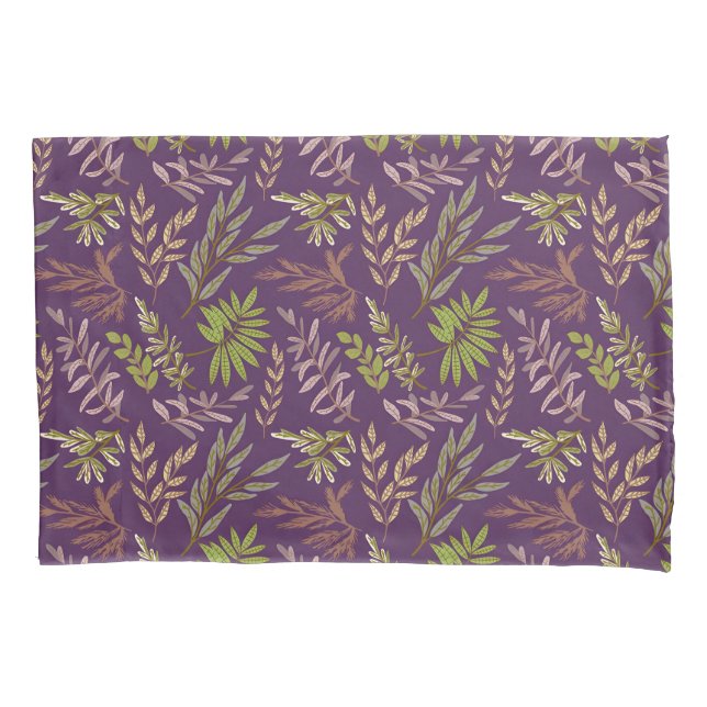 Botanical Leaves: A Stunning Purple Back Pillowcase (Front-Left)