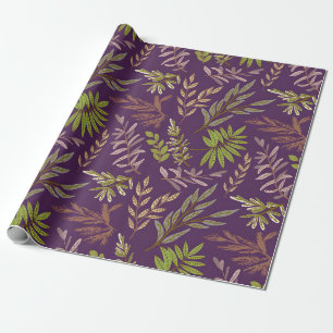 Botanical Leaves: A Stunning Purple Back Wrapping Paper