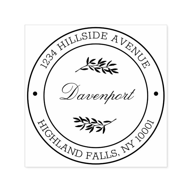 Botanical Leaves Calligraphy Return Address Self-inking Stamp (Design)